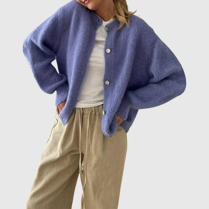 Damen Cardigan mit Rundhalsausschnitt und Knopfverschluss – Veloura
