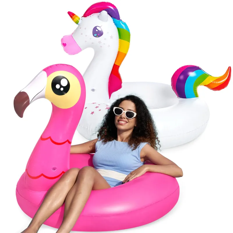 2 Pack Inflatable Unicorn and Flamingo Air Mattress with Glitter