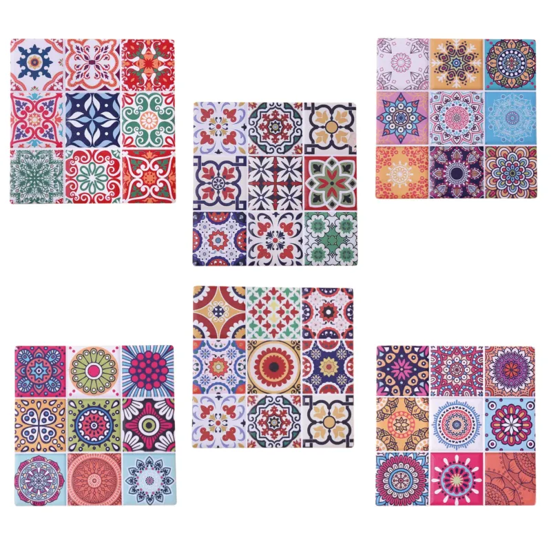 Boho Design Coasters, Set of 6 - Decorative Ceramic Coasters for Glass