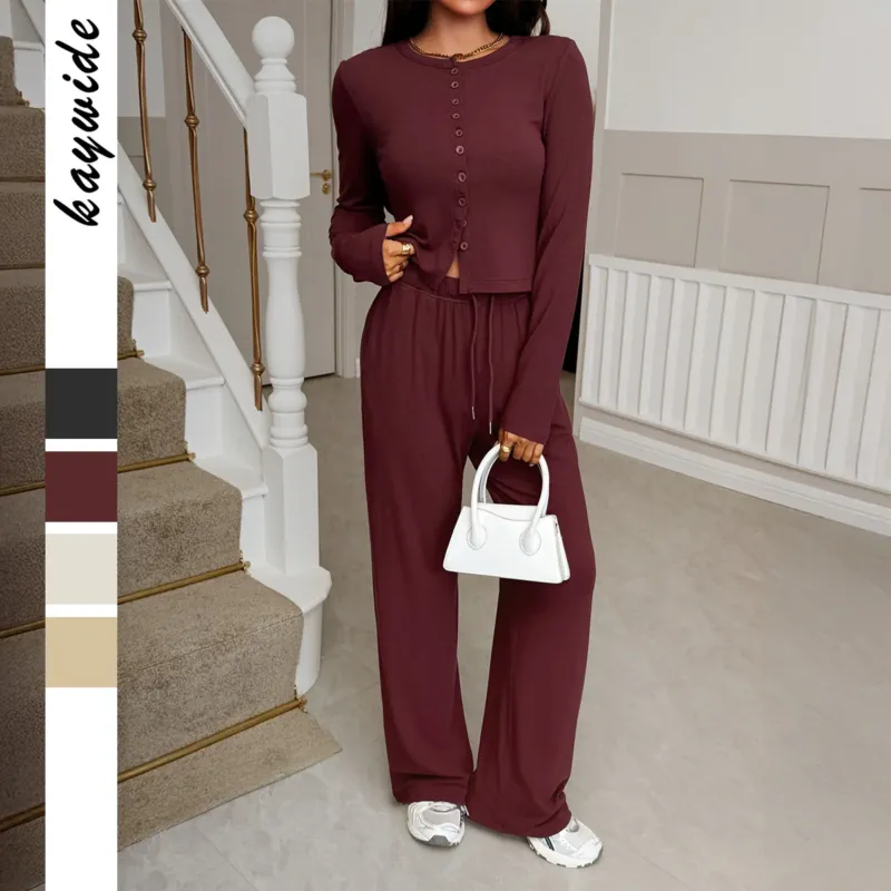 Damen cropped Kapuzen-Sweatjacke mit Tunnelzug und hochgeschnittener Palazzo-Hose – Auréline
